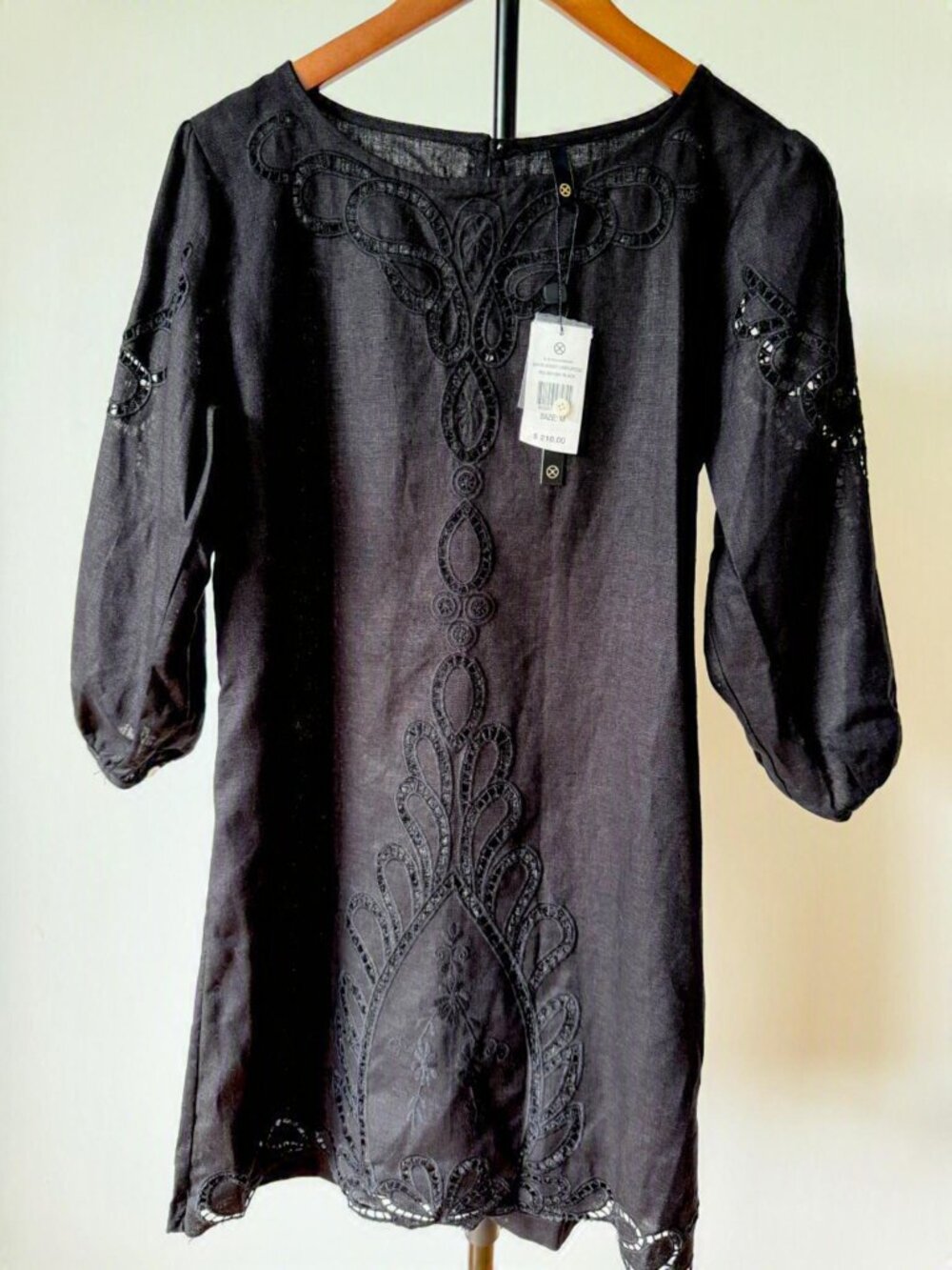NWT VIX PAULA HERMANNY "JESSEY" SOLID BLACK LINEN CUTOUT DRESS / COVER-UP (M)